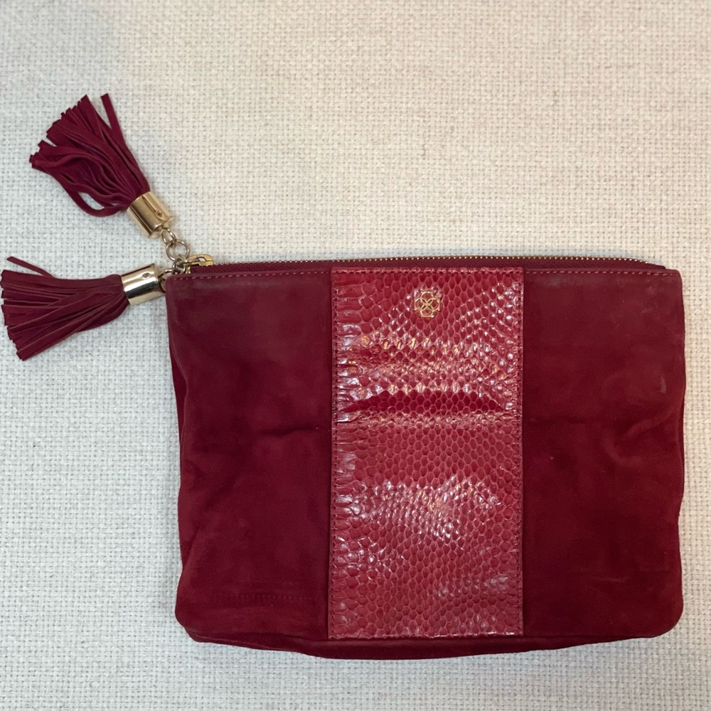 ANN TAYLOR suede burgundy clutch